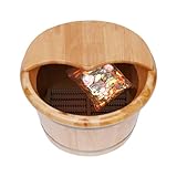 Wooden Foot Bath Bucket with Massage Roller & Lid, Cedar Wood Foot Spa Tub for Home Spa & Relaxation,Wooden Foot Soaking Tub with Heat Retention,12.2x9.84 Inch