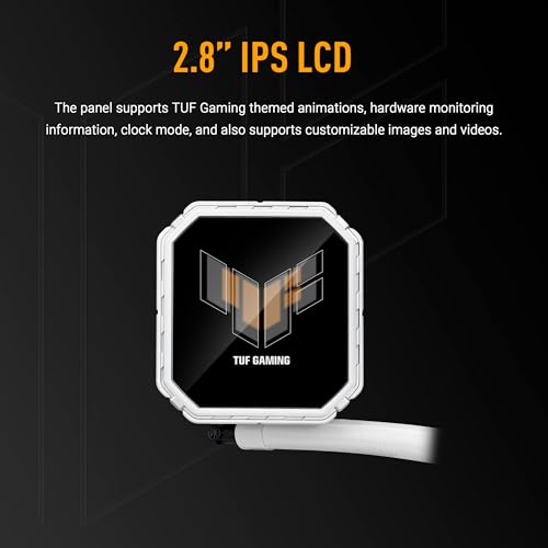 ASUS TUF Gaming LC III 360 ARGB LCD WHITE, dispositif de refroidissement liquide tout-en-un, trois ventilateurs ARGB préinstallés, écran IPS LCD 2,8, tubes de 400 mm, blanc