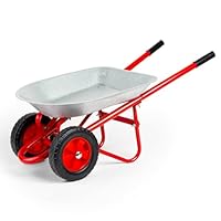 Bigjigs Toys Kids Wheelbarrow | Robust Silver & Red Wheel Barrow with Easy Grip Handles | Toy Wheelbarrows with Rubber Wheels | Top Gardening Gifts for Children Age 3+ | Fun Garden Toys for Toddlers