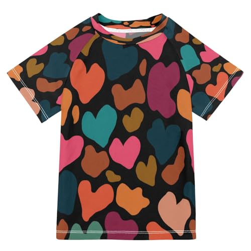 Boys Short Sleeve T-Shirts Heart Leopard Print Rashguard Kids Swim Shirts Sun UPF 50+