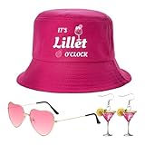Lillet Geschenkset für Lillet Damen, Geschenkset für Lillet Frauen, Geschenk Freundin Geburtstag, It’s Lillet O’Clock Fischerhut mit Sonnenbrille und Ohrringen, Idee für Sommer Urlaub JGA Strand