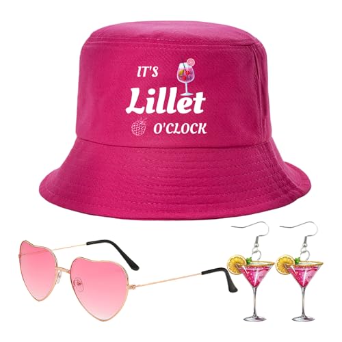 Lillet Geschenkset für Lillet Damen Geschenkset für Lillet Frauen Geschenk Freundin Geburtstag Its Lillet OClock Fischerhut mit Sonnenbrille und Ohrringen Idee für Sommer Urlaub JGA Strand