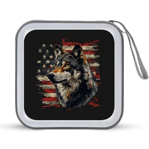 DuduYH Gray Wolf Head American Flag CD Case DVD Storage Case Portable for Car Home Travel