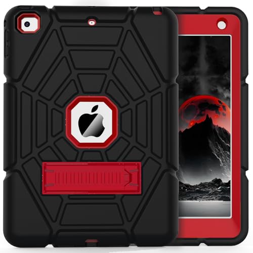 Grifobes for iPad 6th/5th Generation Cases 2018/2017, for iPad Air 2 Case 2014 9.7 inch, Heavy Duty Shockproof Rugged Protective i Pad 5 6 Gen 9.7" Case with Stand (Black+Red+Red)