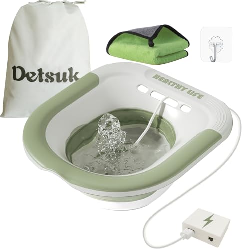 Electric Sitz Bath for Hemorrhoids & Postpartum Care – Foldable Sitz Bath with Stronger Flushing Power | Fits Most Toilets | Includes Storage Bag, Hook & Towel | 4-Battery Powered for Enhanced Relief