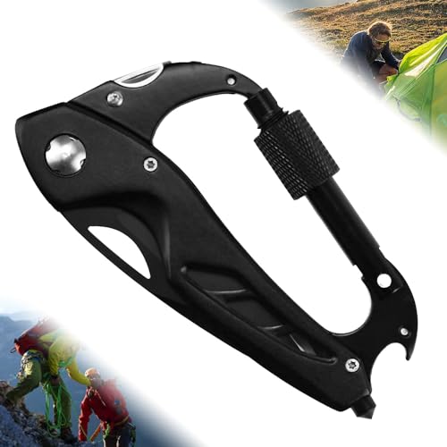 EMAGEREN Karabiner Multitool Schl&uuml;sselanh&auml;nger,Edelstahl 5 In 1 Multiwerkzeug Schl&uuml;sselanh&auml;nger Multi Werkzeug mit Karabiner Flaschen&ouml;ffner Schraubenzieher f&uuml;r Outdoor,Schwarz