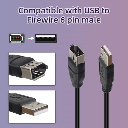Riieyoca RJ-15 20Cm Usb 2.0 Type A Male To Ieee 1394 Firewire 6Pin Female Data Adapter Converter Cord thumb #3