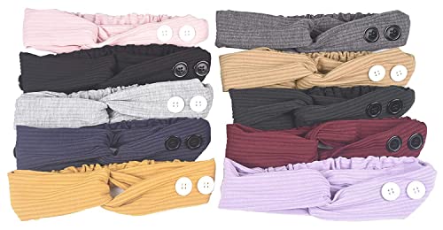 Bevisun 10 Pcs Headband With Buttons For Face Mask, Headbands For Women Knotted Boho Stretchy Hair Bands, Lightweight Elastic Exercise Headband For Nurses Doctors And Women For Protect Your Ears. #TOP2