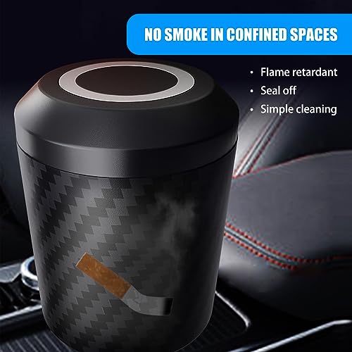 Image of 1 PC Car Ashtray, Carbon Fiber with Lid Multifunctional Mini Car Trash Box, Detachable Portable Smokeless Car Ashtray, Universal Garbage Can for Most Cars (Black)