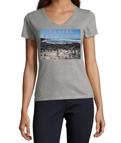 T-shirt à col en V Volcanic Bay Tortuga en coton peigné haut de gamme pour femme
