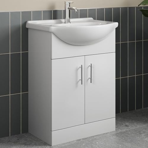 Home Treats 450 Vanity Unit Furniture, Ceramic Wash Basin Sink, Floor Standing, Soft Close Doors Bathroom Storage Cabinet - White (Vanity 65cm) - Image 8