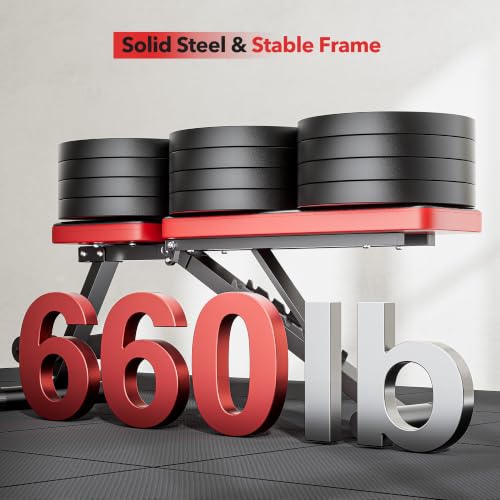 Image of NICEPEOPLE Adjustable Weight Bench for Home Gym, 660LBS Capacity Workout Bench with 8 Backrests for Chest Shoulders Arms, Compact and Foldable Strength Bench for Small Space Apartment Room