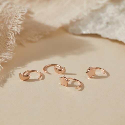 Image of CHIC & ARTSY 925 Sterling Silver Half Hoop Earrings for Women, Small Huggie Hoops Set with Ball Bar Star Moon Cross & Pearl, Lightweight Comfort Fit Everyday & Sleep Earrings
