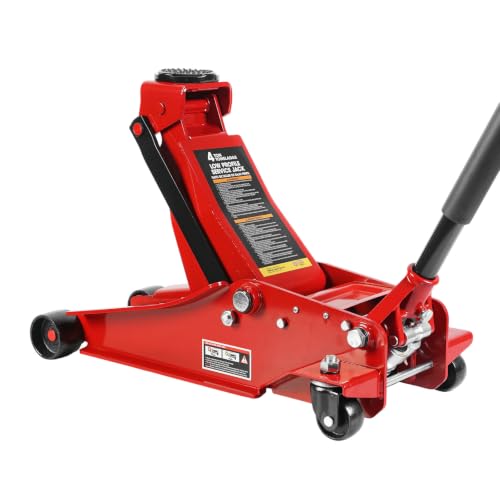 Big RED 4 Ton Low Profile Hydraulic Service Floor Jack, Dual Piston Fast Lift Pump, 8000 lb Heavy Duty Capacity