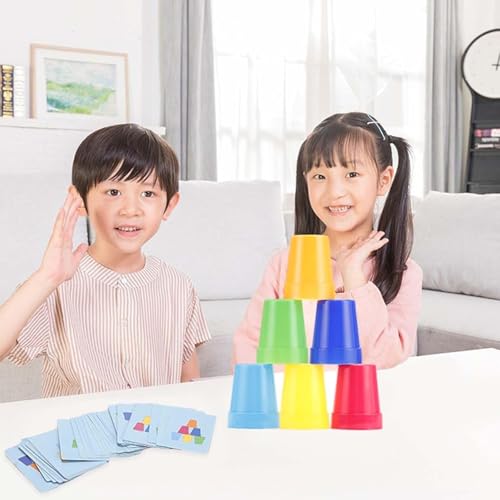 Image of Fast Stacking Cups Game for Kids with Color Pattern Cards & Bell Montessori Speed Cup Challenge Toy | Hand-Eye Coordination, Color Sorting & Motor Skills Set (Fast Stacking Cups Game)