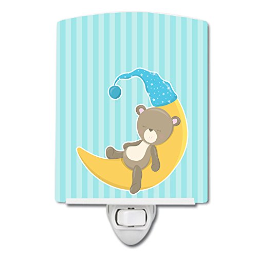 Lámpara de Mesa de Noche Cerámica Oso en Luna 6x4x3 Multicolor
