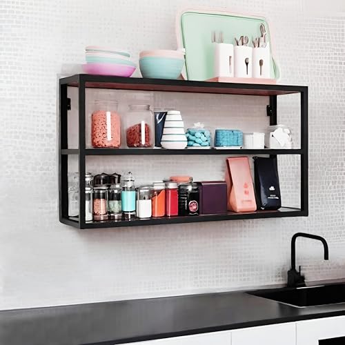 Dime Store Metal & Wood Wall Floating Shelves 3 Tier Shelf for Decorative Rack Kitchen Storage Shelf Organizer Storage Shelf for Living Room & Bedroom Book Display Rack for Storage