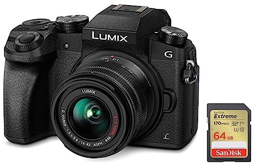Image of Panasonic LUMIX G7 16.00 MP 4K Mirrorless Interchangeable Lens Camera Kit with 14-42 mm Lens (Black) with 3X Optical Zoom & SanDisk Extreme SD UHS I 64GB Card for 4K Video for DSLR