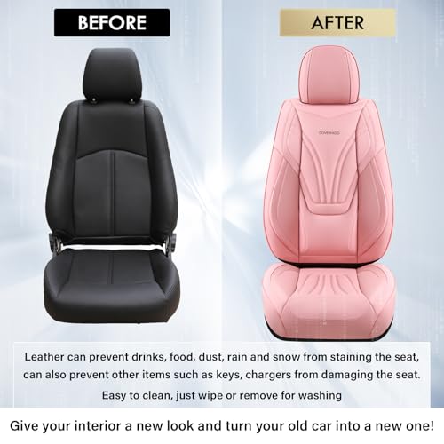 Image of Coverado Car Seat Covers Front Seats, 2 Piece Car Seat Protector with Lumbar Support & Removable Headrest, Breathable Leather Seat Cushion Universal Fit for Truck Automotive Vehicles Pink