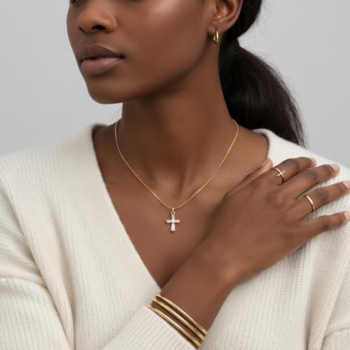 18K Gold Plated Cross Pendant Necklace for Women – Elegant Copper Chain with Sparkling Cubic Zirconia, Women's Jewelry Gift4