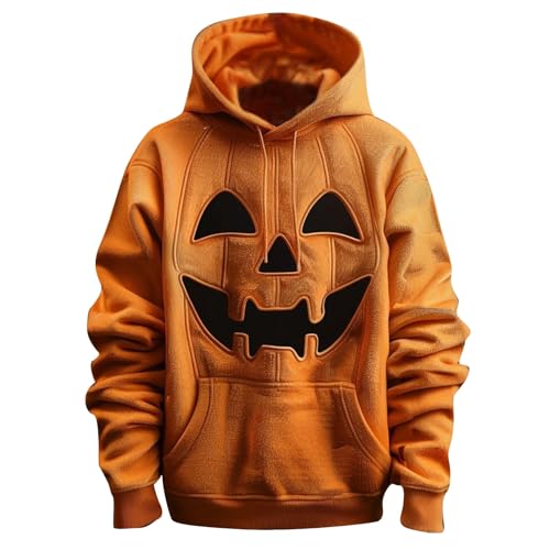 DENGJIAMY Sudadera con capucha de Halloween para hombre, camiseta de manga larga con bolsillo, con estampado de cara de calabaza (Z11 naranja, S)