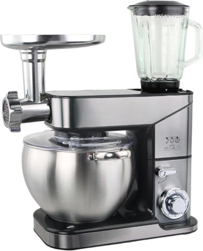 Royal Swiss - Robot de cocina multifunción (10 L, con mezclador y picadora de carne, potente 3 en 1, 10 L, 2000 W, color plateado