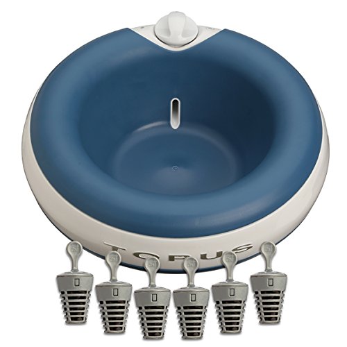 Torus Pet Water Bowl - 2-Liter - Fresh Filtered Water - Healthy & Hygienic Pet Bowl - For Small, Medium, Large Dogs, Cats & Other Pets - Lapis Blue with 6 Filters