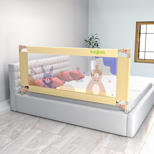 Image of BAYBEE Bed Rail Safety Guard for Kids | Bed Railing for Baby Safety Fence with 28 Level Height Adjustable & Portable Bed Side Protector from Baby Falling Guard (6.5Ft, 1 Side, Beige)