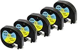 Yellow Yeti 5 Casetes de Cinta 91202 91222 S0721620 negro sobre amarillo, plástico, 12mm x 4m compatibles para Impresoras de Etiquetas DYMO LetraTag LT-100H LT-100T LT-110T QX50 XR XM 2000 Plus