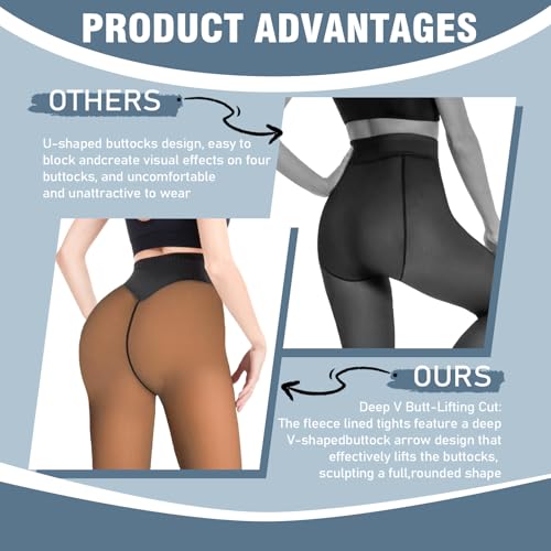 Image of X-CHENG Fleece Lined Tights Sheer Women - Fake Translucent Warm Pantyhose Leggings Sheer Thick Tights for Winter