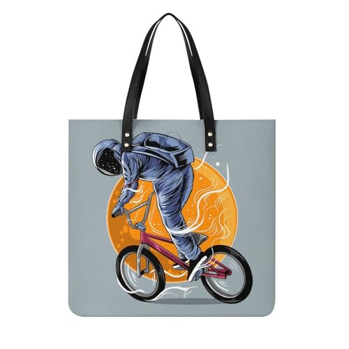 Grand sac à main shopper imprimé vélo - Tote bag pour femmes haut de gamme de 39x39cm