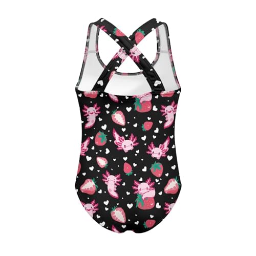 Image of Girls One Piece Swimsuit Axolotl Cross Back Straps Bathing Suit Lightweight Quick Dry Gymnastics Leotard