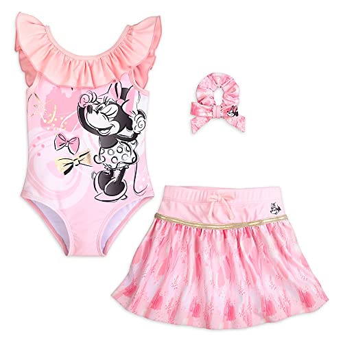 Disney Minnie Mouse Deluxe Three-Piece Swimsuit for Girls, Size 5/6 Multicolored