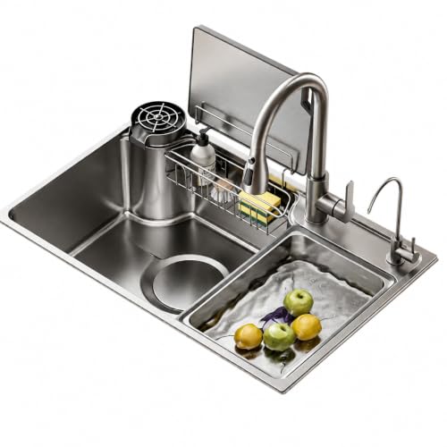 Fregadero de cocina de una cubeta en acero inoxidable 304 (75×46×21cm)