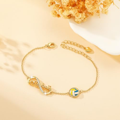 Image of Softball /Volleyball /Soccer /Basketball Bracelet for Girls Teen Women,14K Gold Plated Infinity Charm Link Bracelet Sports Accessories Jewelry Gifts for Lovers Players Team Coach