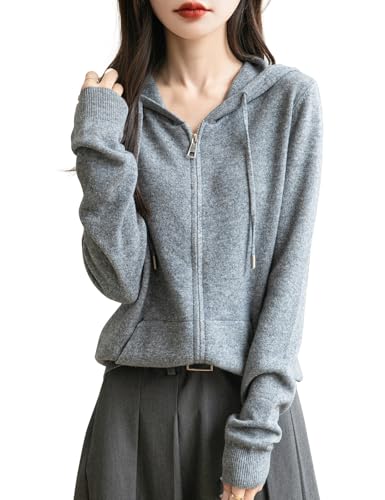Chanyarn Women's 100% Merino Wool Zip Up Hoodies 2025 Fall Winter...
