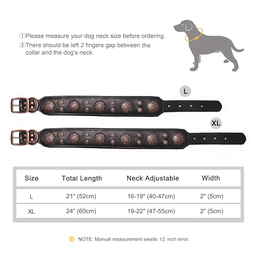 Didog Hundehalsband aus echtem Leder, breit, weich, strapazierfähig, 5 cm breit, luxuriös, langlebiges Hundehalsband für mittelgroße und große Hunde, Schwarz, L