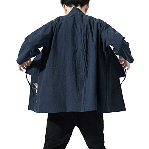Image of PRIJOUHE Men's Kimono Jackets Cardigan Lightweight Casual Cotton Blends Linen Seven Sleeves Open Front Coat Outwear