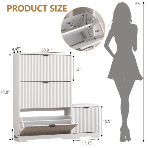 Image of HUANLEGO Shoe Cabinet Storage for Entryway with Flip Drawer & Bench, White