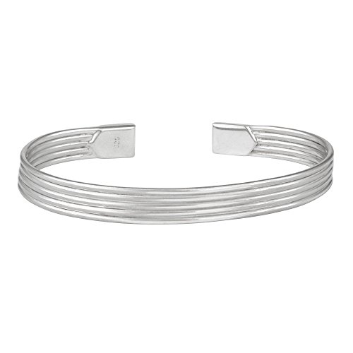 Silverly Pulsera Hombres Mujeres en Plata de Ley .925 Pulida Multi Rayas Líneas Brazalete Ajustable
