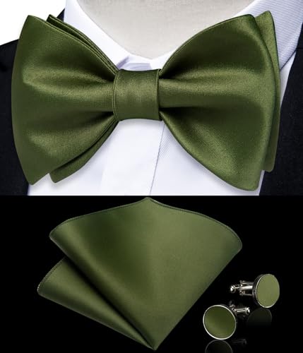 Image of DiBanGu Satin Bow tie Self-Tied Bowtie Set for Men Wedding Prom | Solid Color,Skin-Friendly,Versatile Accessory,Lapel Pin,Pocket Square,Cufflinks,School Dance,Banquet,Dinner,Celebration