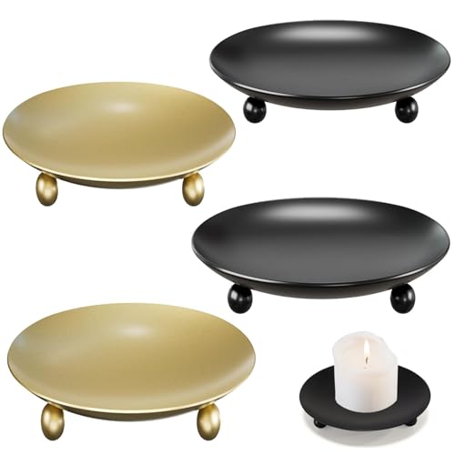 4 Portacandele, Piattino Porta Candele 9 cm, Piatto per Candele in Metallo, Sotto Candela per Tealight,per matrimoni, preghiere, feste di famiglia, feste e decorazioni