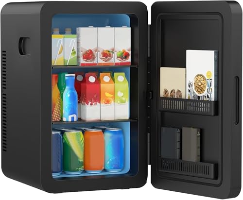 MoraRise Mini Fridge 22L/30 Cans Portable Cooler & Warmer Mini Fridge for Bedrooms with Adjustable Shelves AC+12V DC Small Fridges for Office Car Travel Home Skincare Drinks & Cosmetics (Black)