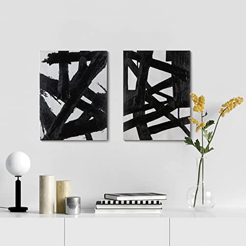 Image of Black And White Abstract Wall Art - Black Painting Stroke Graffiti Artwork for Living Room, Bedroom, Office Decor,12 inch x 16 inch x 2