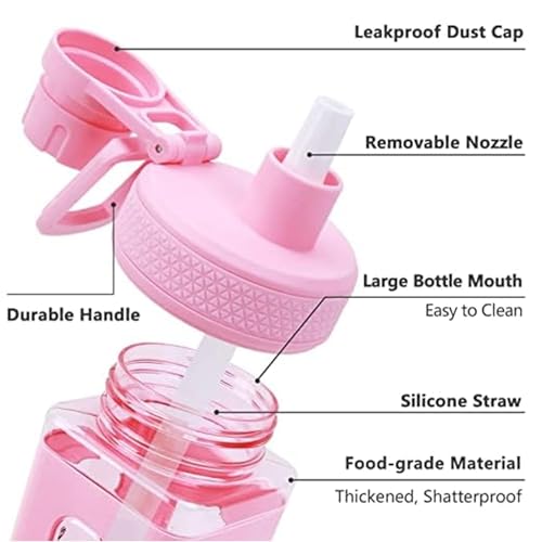 Image of Kawaii Water Bottle for Girls with Straw & Movable Handle | Cute Plastic Bottle with 2D & 3D Stickers | Stylish School & Travel Bottle for Kids (750 ml)