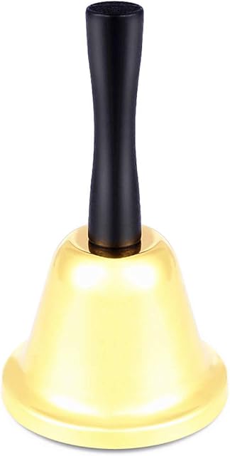PEIUJIN Metal Tea Hand Bell, Gold Plated Hand held Loud Call Service Bell Alarm (Gold)