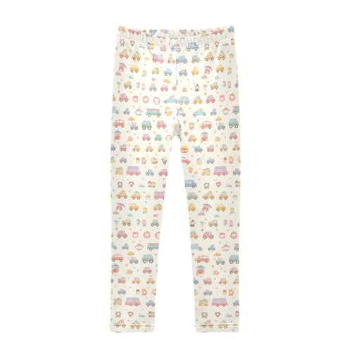 KLL Cartoon Cars Collection Toddler Girls' Cotton Leggings Fashion High Waisted Athleisure Pants Running