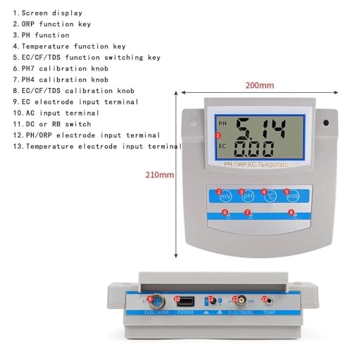 Medidor de pH digital 6 en 1 para medición de pH, ORP, TDS, CE y temperatura (0-50 °C), perfecto para acuarios y aplicaciones científicas