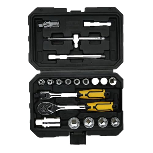 Image of STANLEY STMT79056 20-PIECE Hex Socket Set 3 /8 inch Drive With Ratchet, Comes in a Case, Chrome Vanadium Steel, Professional Tool Kit for Automotive, Plumbing, Garage & Home Repairs