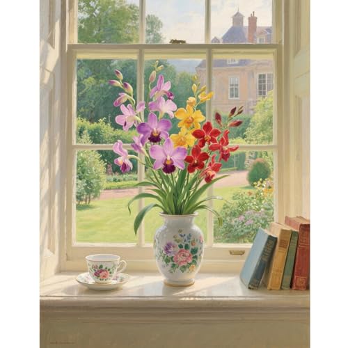 TDFERAN Square Drill Diamond Painting Paisaje Orquídea 40x50cm DIY 5D Bordado Diamante Cuadrado Orquídea Flores Punto De Cruz Kits Orquídeas Pintura Numero Adulto Paisaje Ventana Decoración Del Hogar